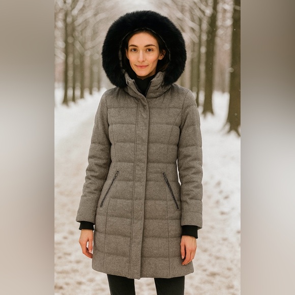 UGG Large Celeste Wool Down Puffer Coat w/ Hood Faux Fur Trim - Picture 1 of 12